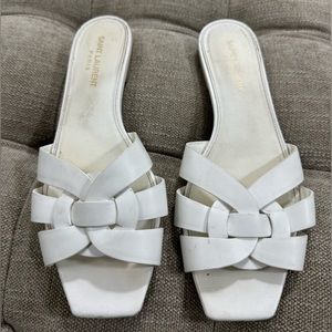 Saint Laurent used white tribute slide sandals size 38.5